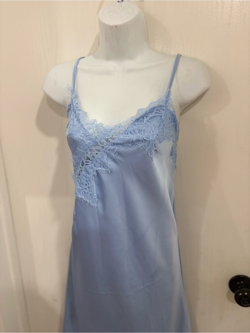 Lace-Trim Slip Dress in Light Blue - Women's high low dress - Picture 3 of 7